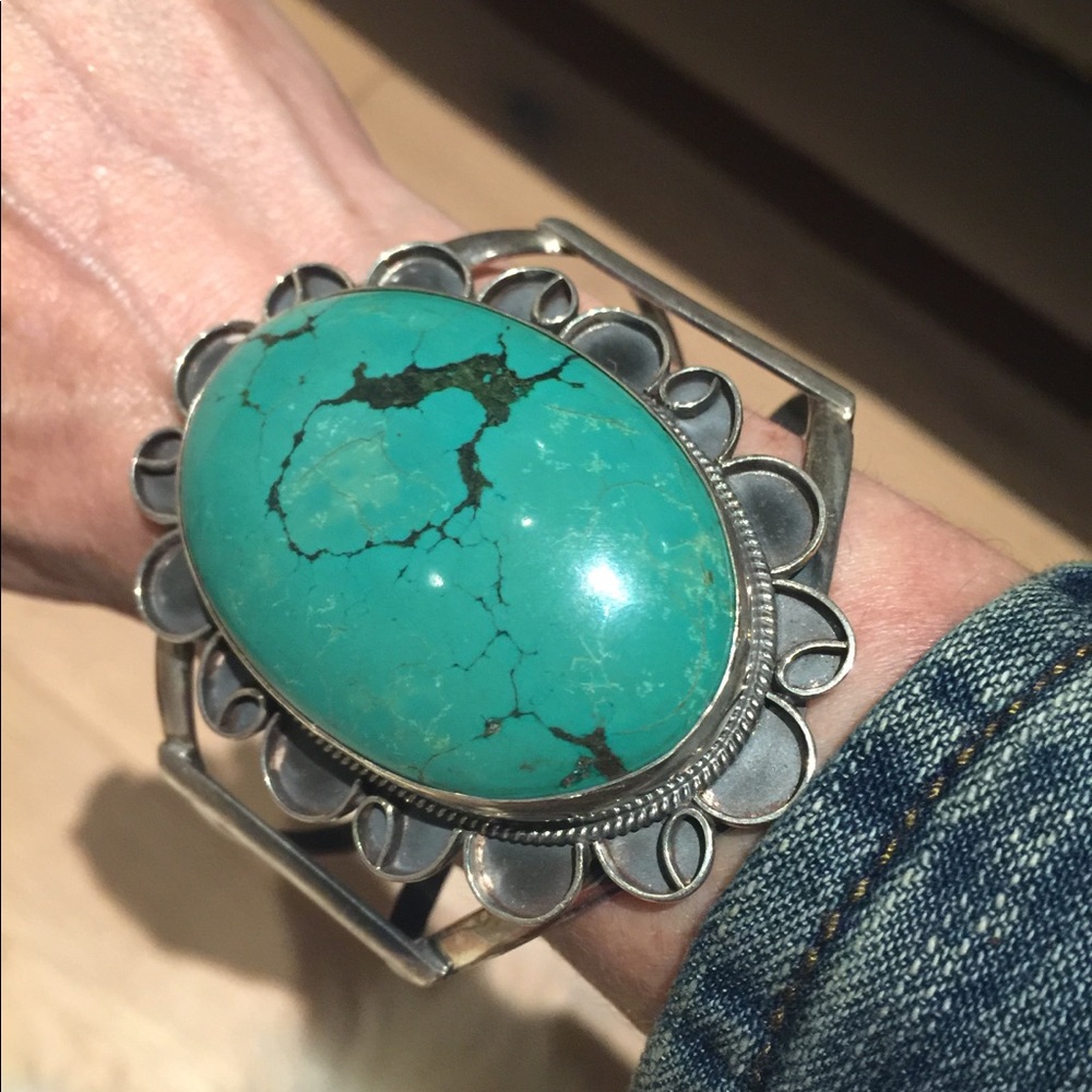 Large 1960 Ajax Mine Sterling Turquoise Cuff